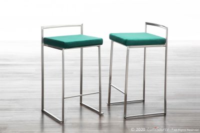 Fuji Green Velvet Stainless Steel Contemporary Counter Stools (Set of 2)