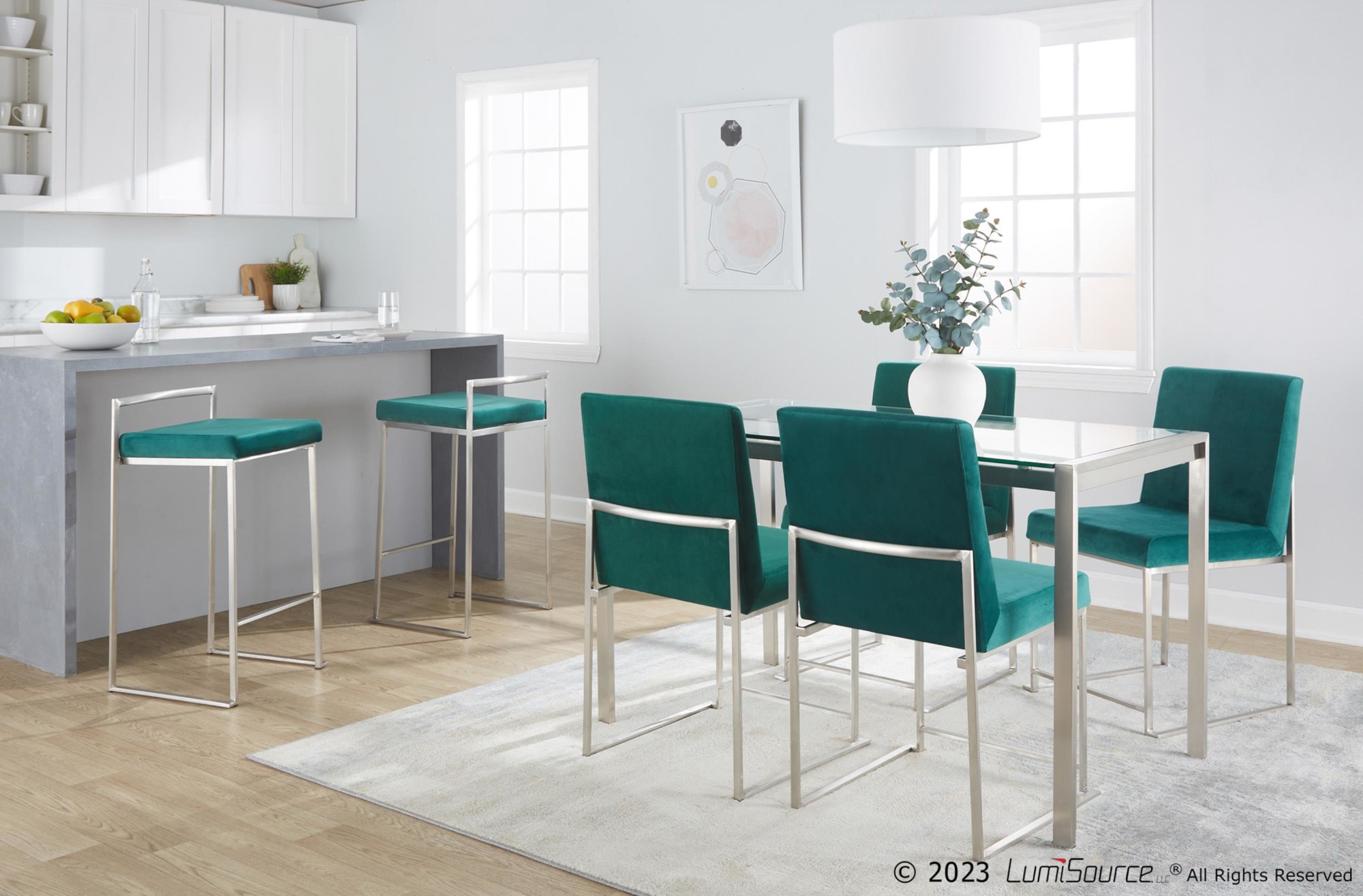 Fuji Green Velvet Stainless Steel Contemporary Dining Chairs (Set of 2) 2 Fuji Green Velvet Stainless Steel Contemporary Dining Chairs (Set of 2) - Image 2