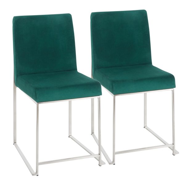 Fuji Green Velvet Stainless Steel Contemporary Dining Chairs Set of 2 3