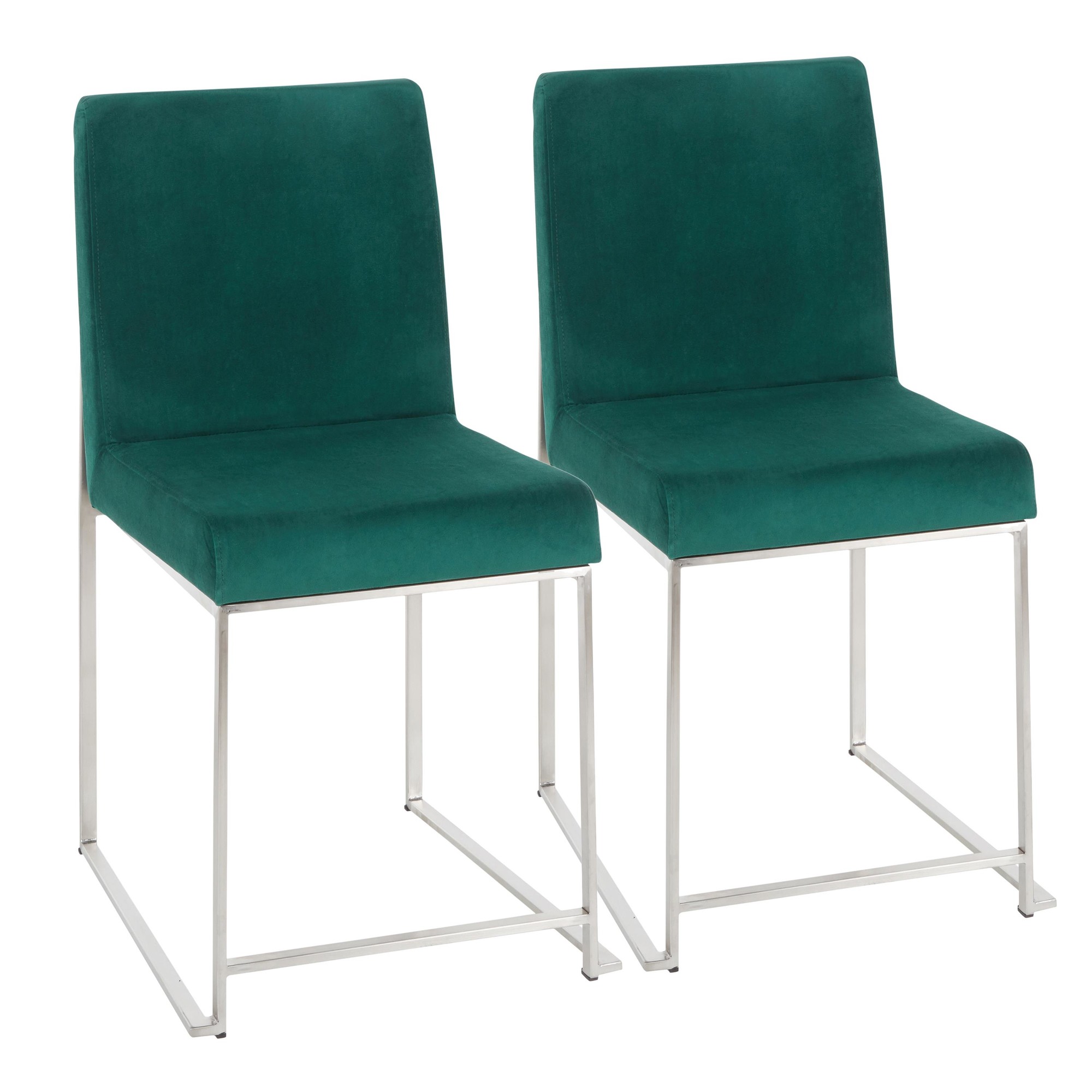Fuji Green Velvet Stainless Steel Contemporary Dining Chairs (Set of 2) 4 Fuji Green Velvet Stainless Steel Contemporary Dining Chairs (Set of 2) - Image 4