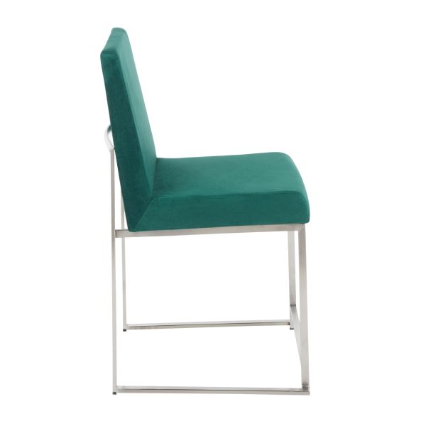 Fuji Green Velvet Stainless Steel Contemporary Dining Chairs Set of 2 5