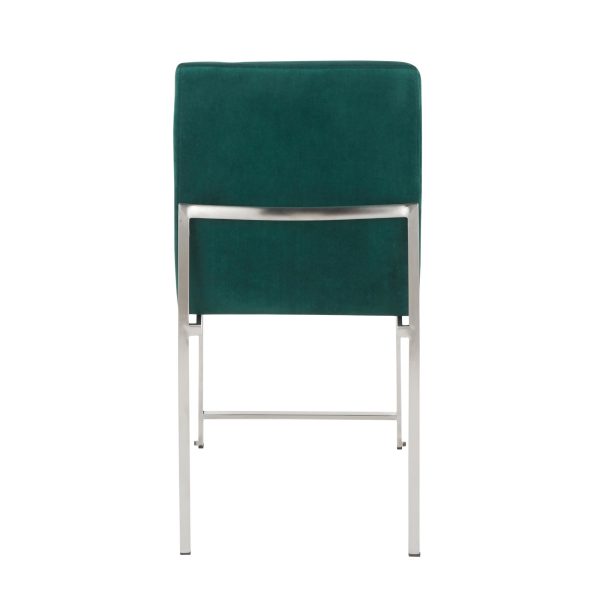 Fuji Green Velvet Stainless Steel Contemporary Dining Chairs Set of 2 7