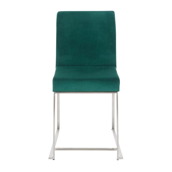 Fuji Green Velvet Stainless Steel Contemporary Dining Chairs Set of 2 8