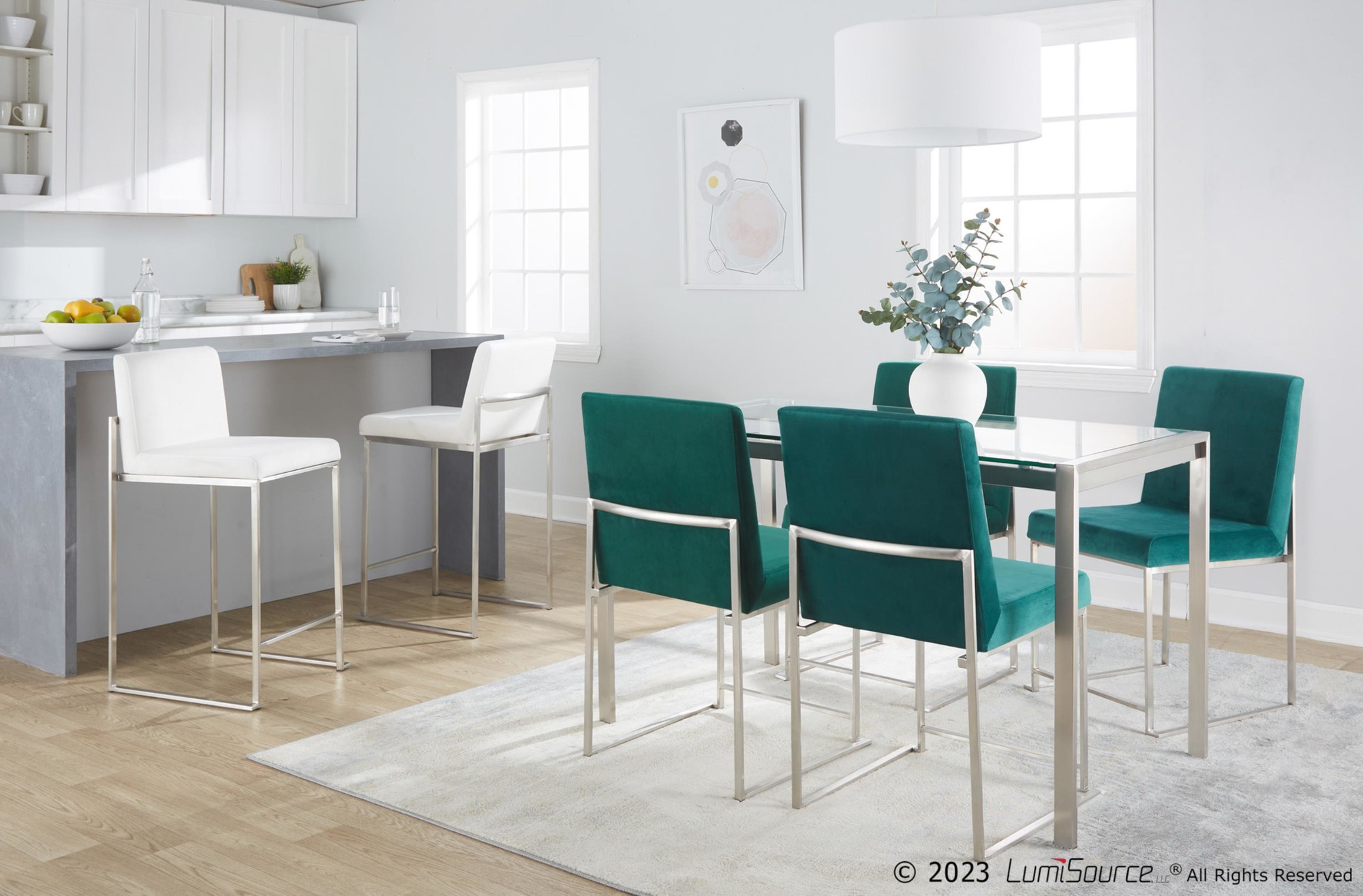 Fuji Green Velvet Stainless Steel Contemporary Dining Chairs (Set of 2) 1 Fuji Green Velvet Stainless Steel Contemporary Dining Chairs (Set of 2)