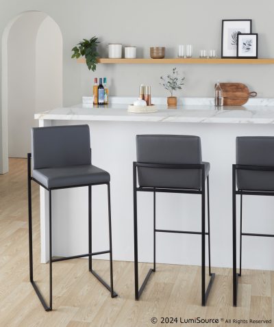 Fuji Grey Faux Leather Black Steel Contemporary Barstool (Set of 2)