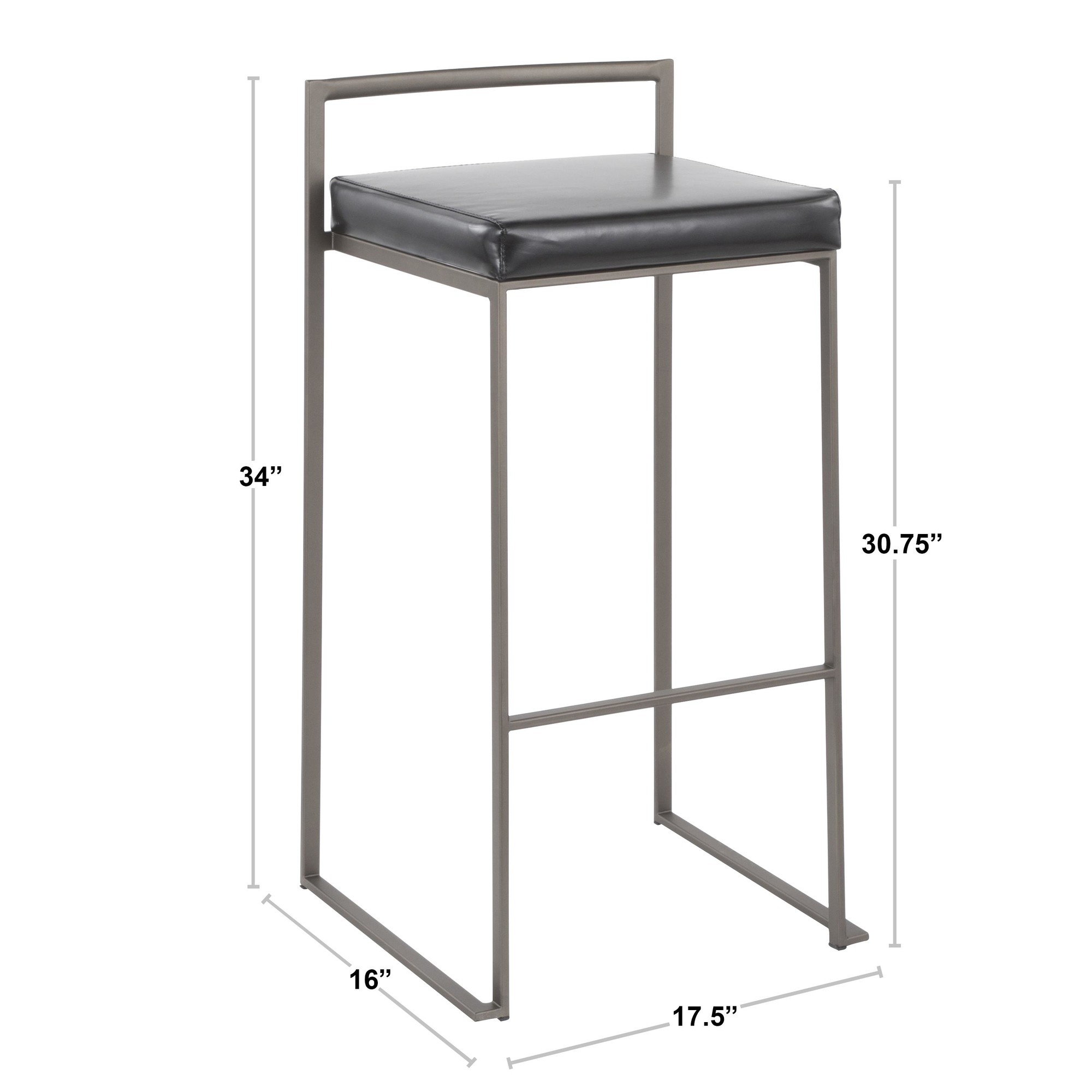 Fuji Grey Faux Leather Contemporary Stainless Steel Barstools (Set of 2) 12 Fuji Grey Faux Leather Contemporary Stainless Steel Barstools (Set of 2) - Image 12