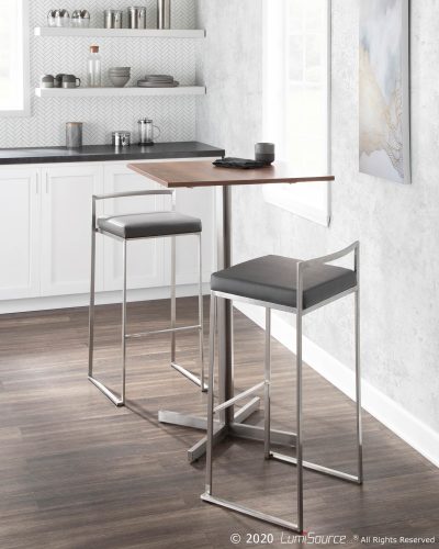 Fuji Grey Faux Leather Contemporary Stainless Steel Barstools (Set of 2)