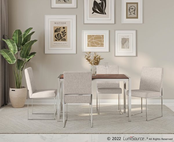 Fuji High Back Beige Fabric Contemporary Dining Chairs Set of 2 1