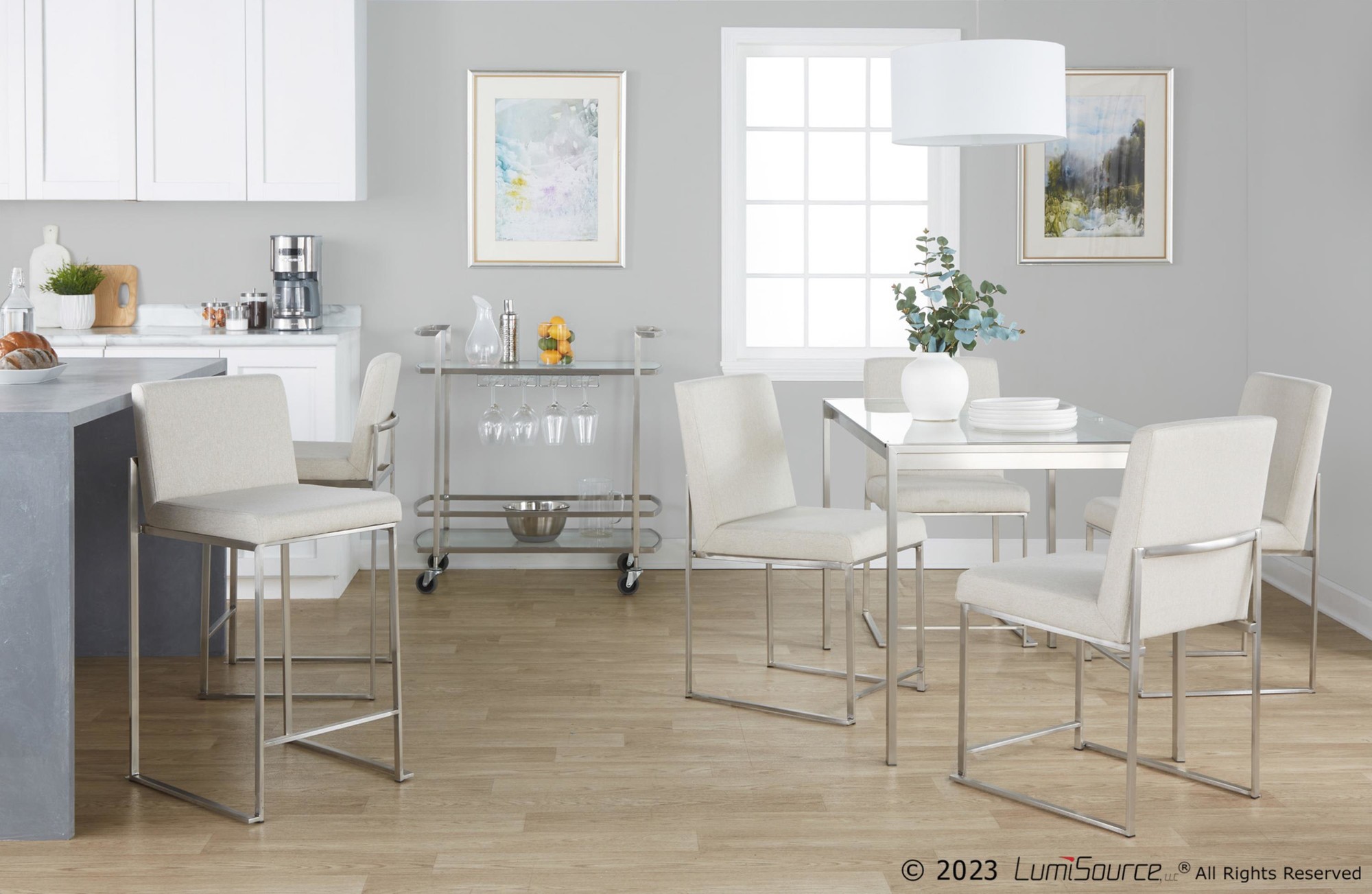 Fuji High Back Beige Fabric Contemporary Dining Chairs (Set of 2) 3 Fuji High Back Beige Fabric Contemporary Dining Chairs (Set of 2) - Image 3