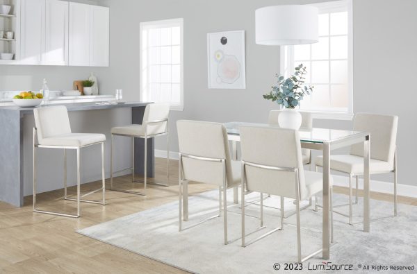 Fuji High Back Beige Fabric Contemporary Dining Chairs Set of 2 3