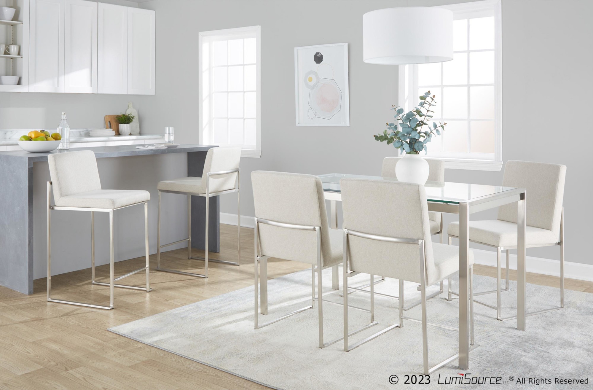 Fuji High Back Beige Fabric Contemporary Dining Chairs (Set of 2) 4 Fuji High Back Beige Fabric Contemporary Dining Chairs (Set of 2) - Image 4