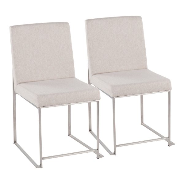 Fuji High Back Beige Fabric Contemporary Dining Chairs Set of 2 4