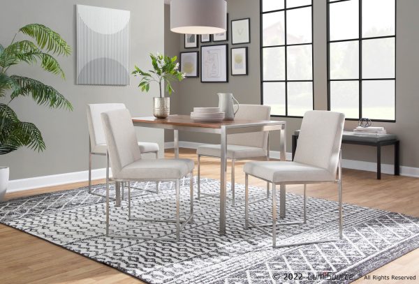 Fuji High Back Beige Fabric Contemporary Dining Chairs Set of 2