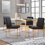 Fuji High Back Black Faux Leather Gold Contemporary Dining Chairs (Set of 2) 16 Fuji High Back Black Faux Leather Gold Contemporary Dining Chairs (Set of 2)