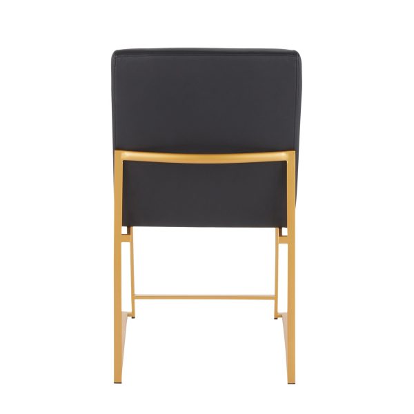 Fuji High Back Black Faux Leather Gold Contemporary Dining Chairs Set of 2 10
