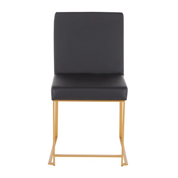 Fuji High Back Black Faux Leather Gold Contemporary Dining Chairs Set of 2 11
