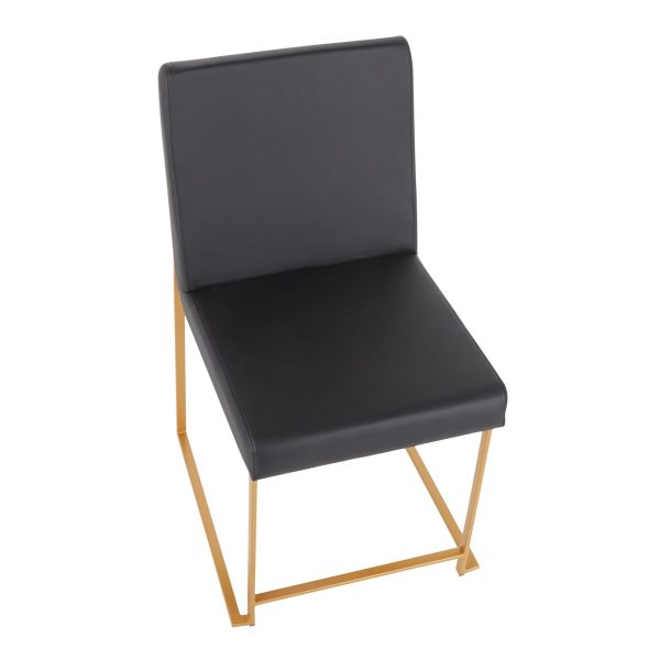 Fuji High Back Black Faux Leather Gold Contemporary Dining Chairs Set of 2 12
