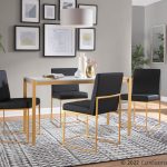 Fuji High Back Black Faux Leather Gold Contemporary Dining Chairs (Set of 2) 15 Fuji High Back Black Faux Leather Gold Contemporary Dining Chairs (Set of 2)