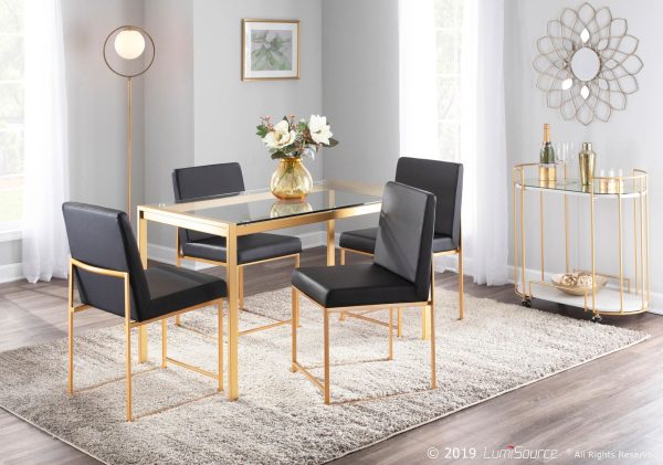 Fuji High Back Black Faux Leather Gold Contemporary Dining Chairs Set of 2 3
