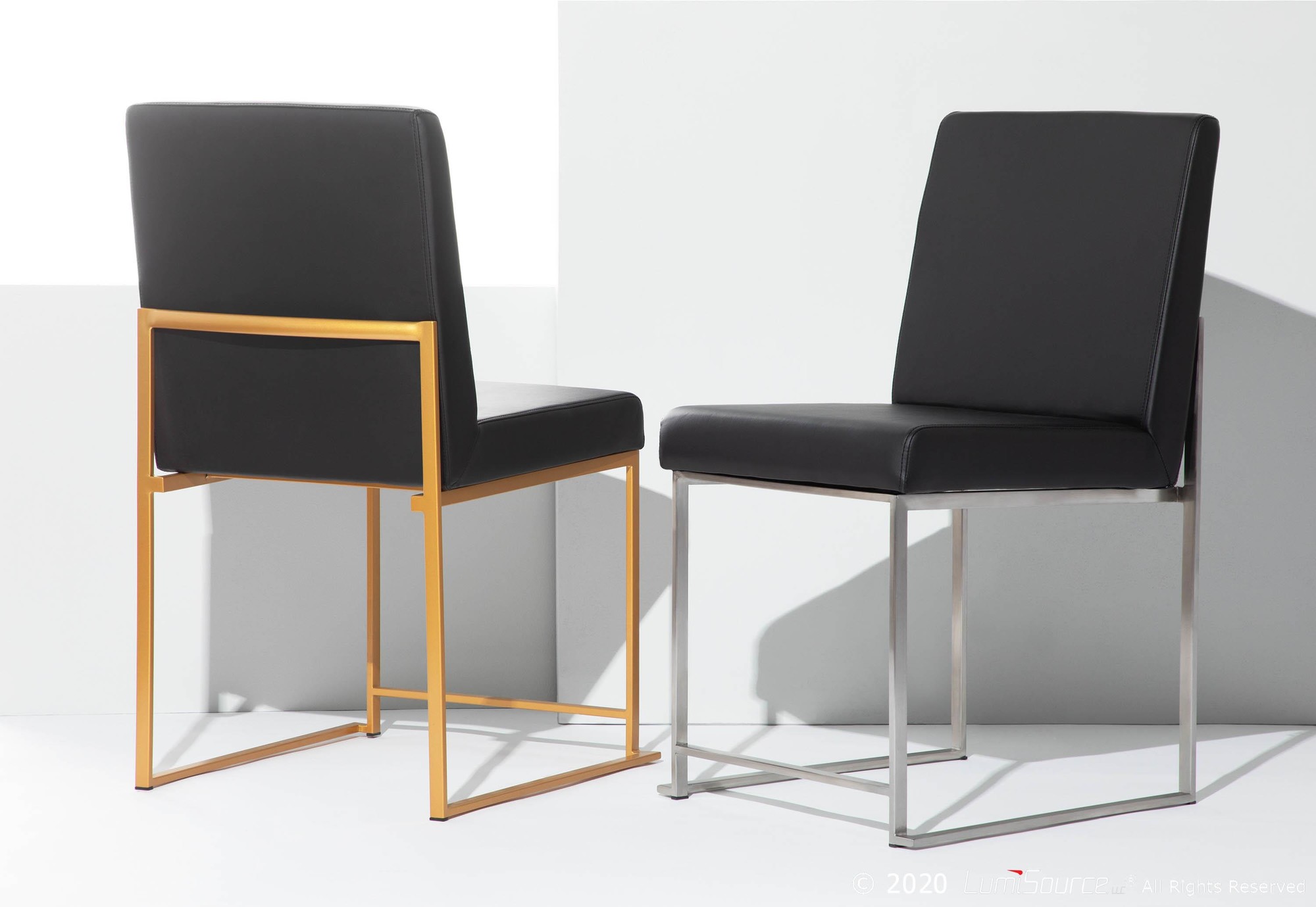 Fuji High Back Black Faux Leather Gold Contemporary Dining Chairs (Set of 2) 5 Fuji High Back Black Faux Leather Gold Contemporary Dining Chairs (Set of 2) - Image 5