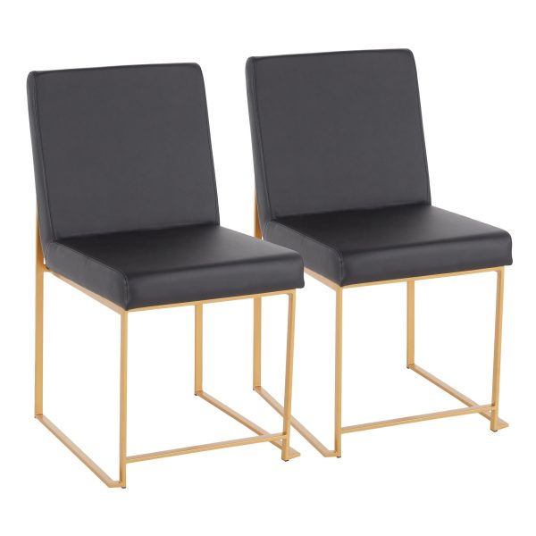 Fuji High Back Black Faux Leather Gold Contemporary Dining Chairs Set of 2 6