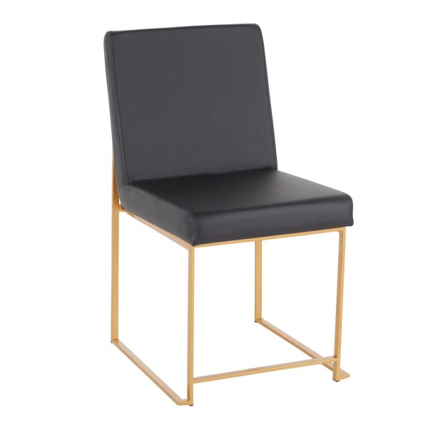 Fuji High Back Black Faux Leather Gold Contemporary Dining Chairs Set of 2 7