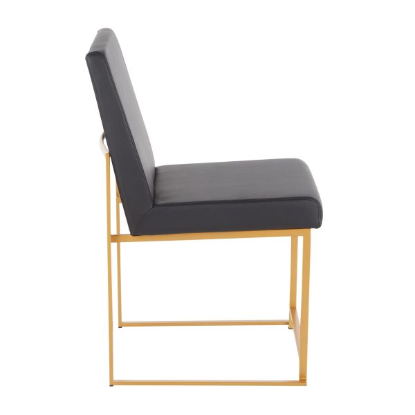 Fuji High Back Black Faux Leather Gold Contemporary Dining Chairs Set of 2 8