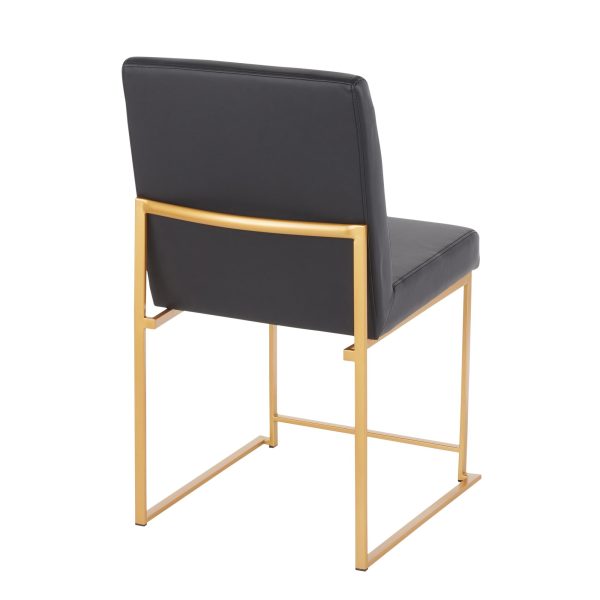 Fuji High Back Black Faux Leather Gold Contemporary Dining Chairs Set of 2 9