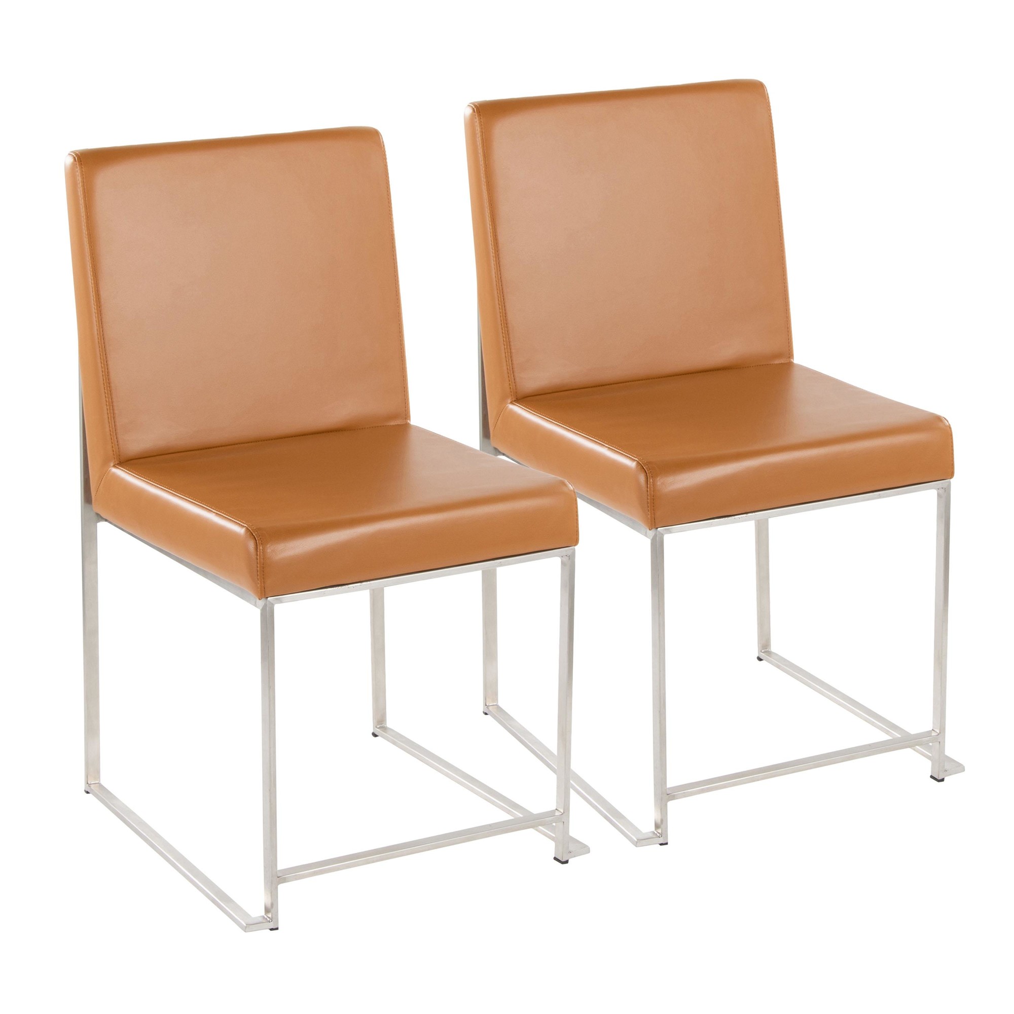 Fuji High Back Contemporary Camel Dining Chairs Brushed Steel (Set of 2) 3 Fuji High Back Contemporary Camel Dining Chairs Brushed Steel (Set of 2) - Image 3