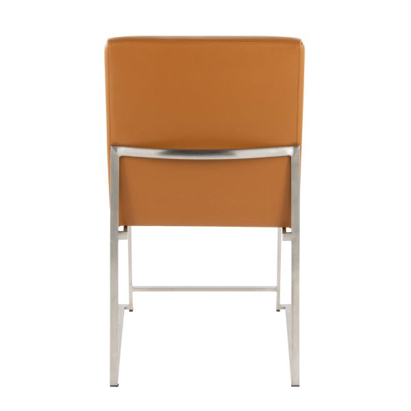 Fuji High Back Contemporary Camel Dining Chairs Brushed Steel Set of 2 6