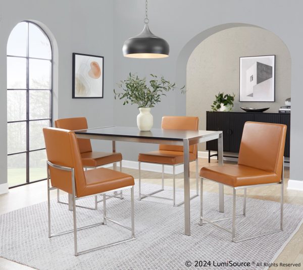 Fuji High Back Contemporary Camel Dining Chairs Brushed Steel Set of 2