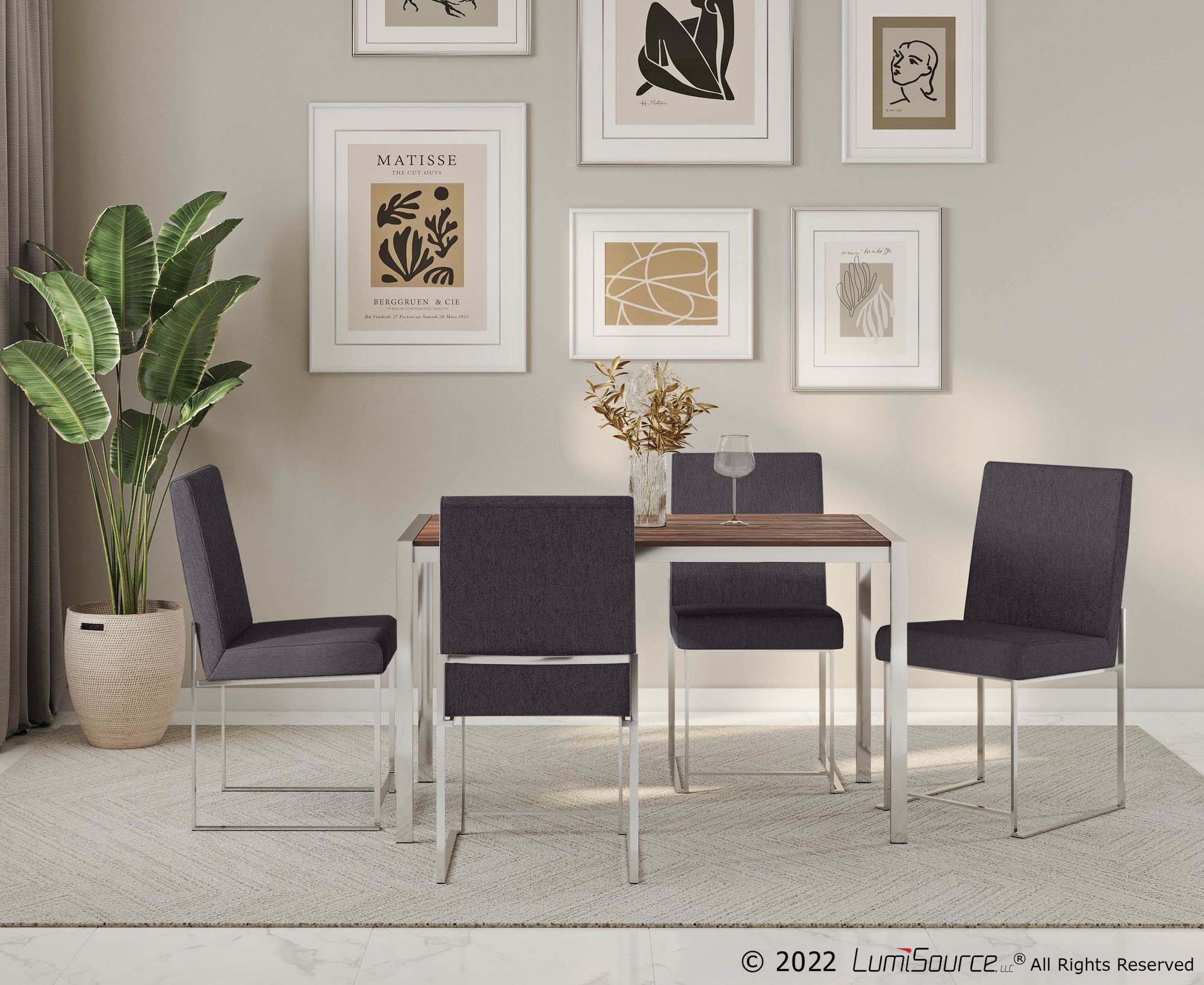 Fuji High Back Contemporary Charcoal Dining Chairs Brushed Steel (Set of 2) 2 Fuji High Back Contemporary Charcoal Dining Chairs Brushed Steel (Set of 2) - Image 2