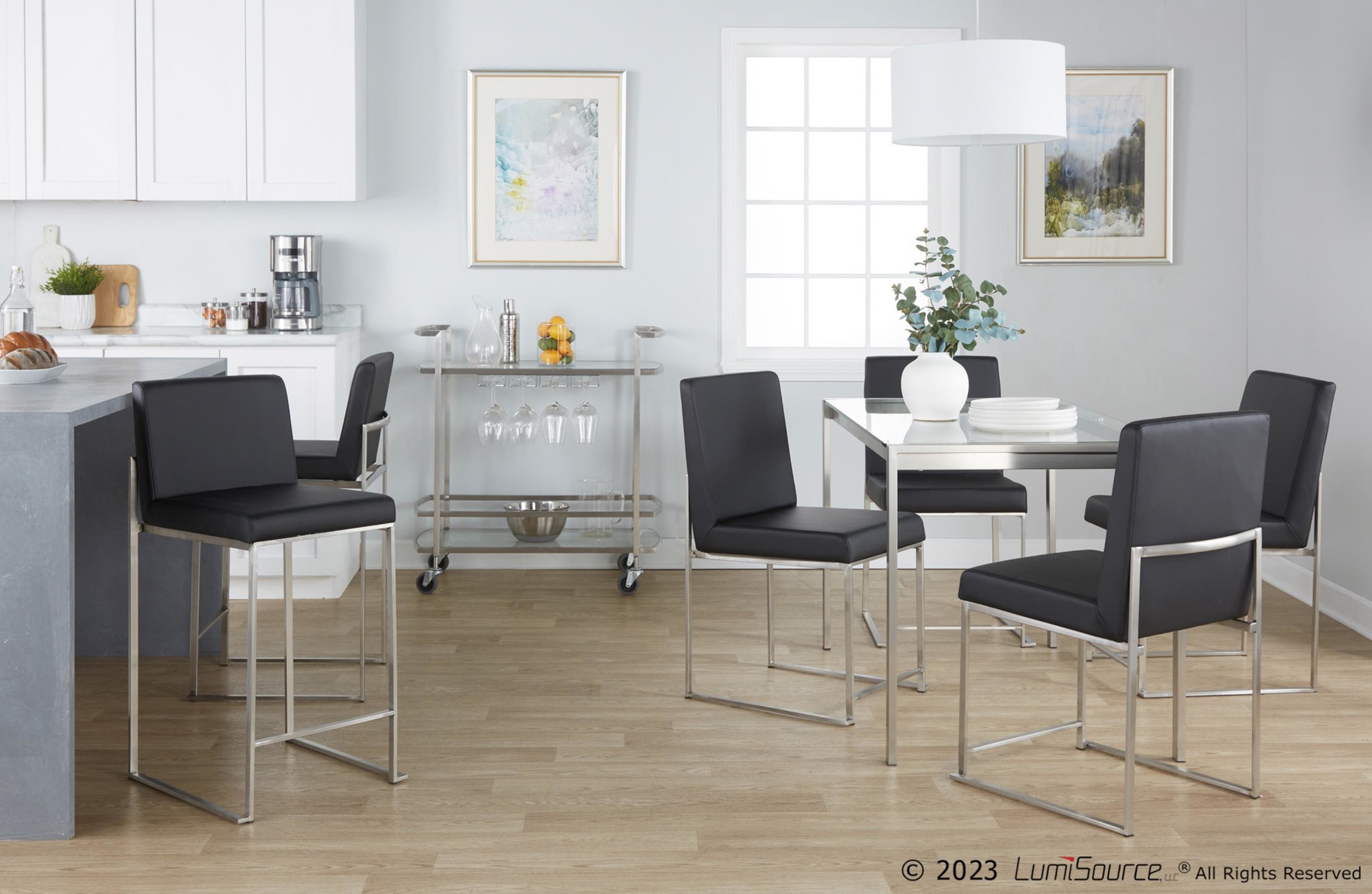 Fuji High Back Contemporary Charcoal Dining Chairs Brushed Steel (Set of 2) 3 Fuji High Back Contemporary Charcoal Dining Chairs Brushed Steel (Set of 2) - Image 3