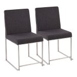 Fuji High Back Contemporary Charcoal Dining Chairs Brushed Steel (Set of 2) 15 Fuji High Back Contemporary Charcoal Dining Chairs Brushed Steel (Set of 2)
