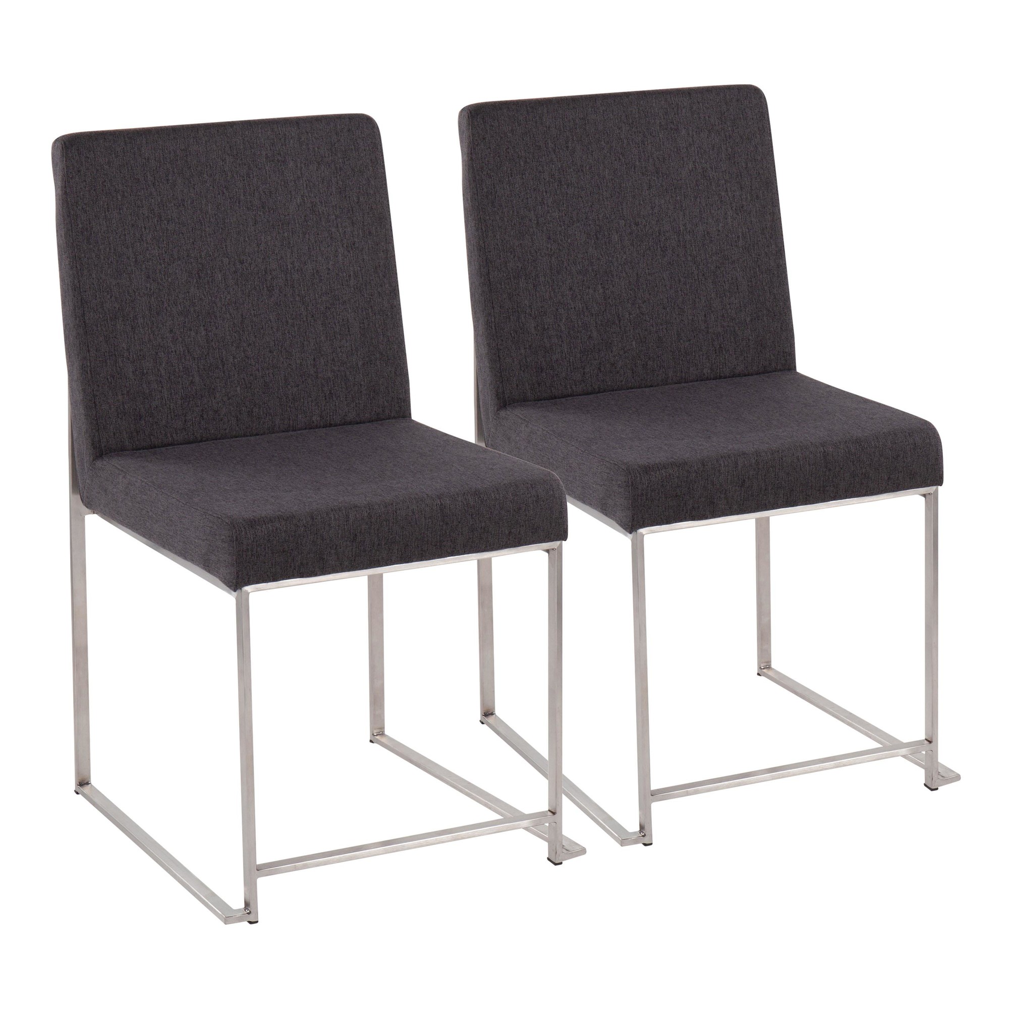 Fuji High Back Contemporary Charcoal Dining Chairs Brushed Steel (Set of 2) 4 Fuji High Back Contemporary Charcoal Dining Chairs Brushed Steel (Set of 2) - Image 4