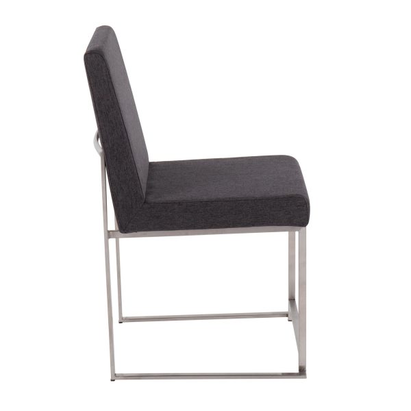 Fuji High Back Contemporary Charcoal Dining Chairs Brushed Steel Set of 2 5