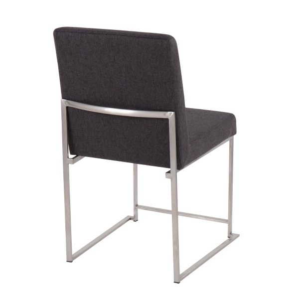 Fuji High Back Contemporary Charcoal Dining Chairs Brushed Steel Set of 2 6