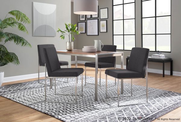 Fuji High Back Contemporary Charcoal Dining Chairs Brushed Steel Set of 2