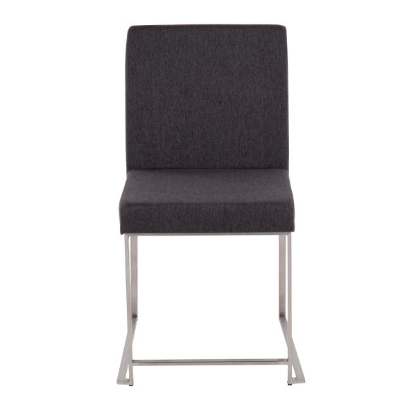 Fuji High Back Contemporary Charcoal Dining Chairs Brushed Steel Set of 2 8