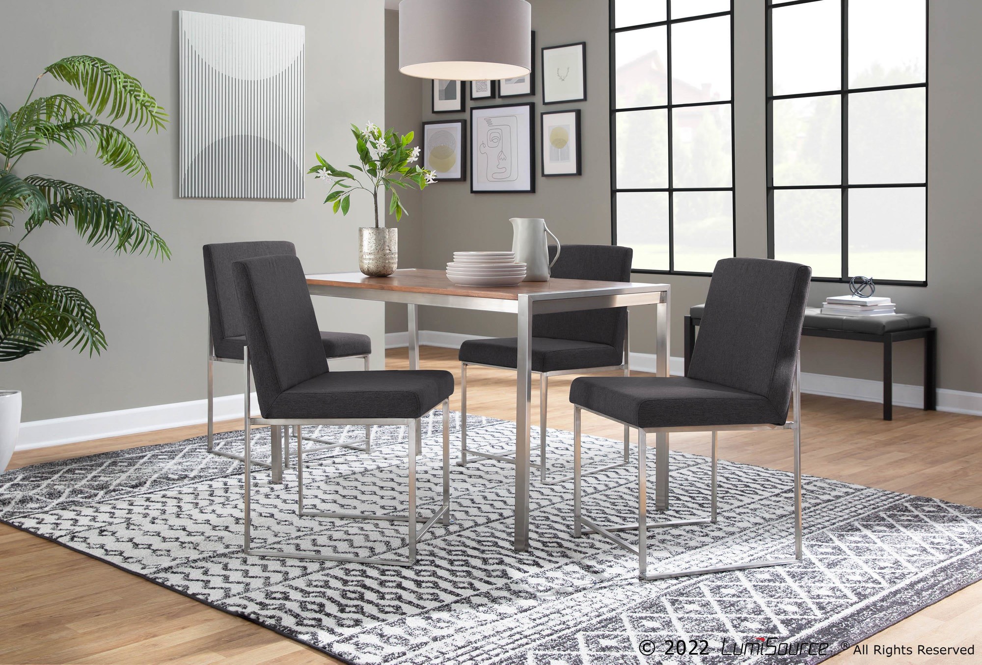 Fuji High Back Contemporary Charcoal Dining Chairs Brushed Steel (Set of 2) 1 Fuji High Back Contemporary Charcoal Dining Chairs Brushed Steel (Set of 2)
