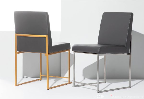 Fuji High Back Contemporary Grey Faux Leather Dining Chairs Set of 2 3