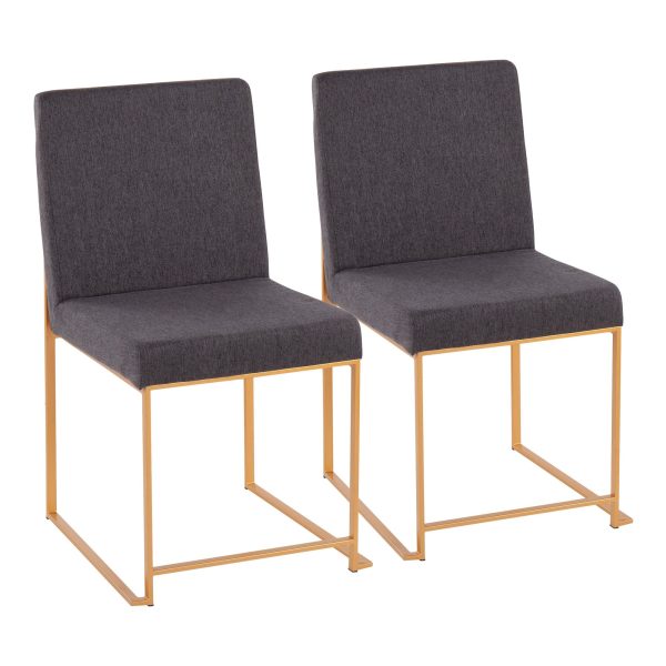 Fuji High Back Gold Steel Charcoal Contemporary Dining Chairs Set of 2 1