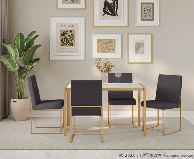 Fuji High Back Gold Steel Charcoal Contemporary Dining Chairs (Set of 2)