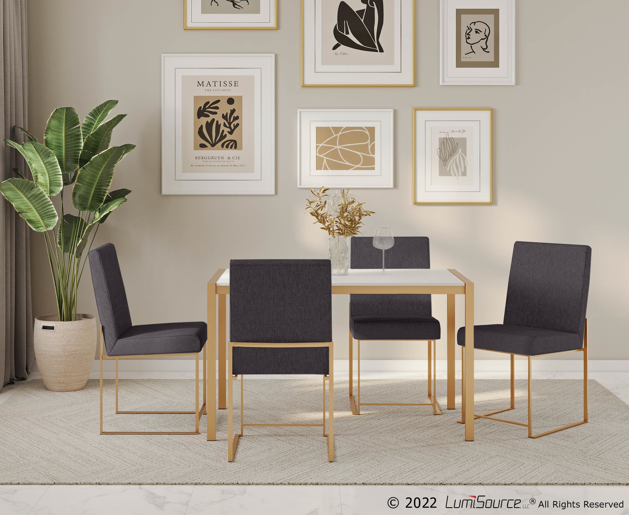 Fuji High Back Gold Steel Charcoal Contemporary Dining Chairs (Set of 2) 1 Fuji High Back Gold Steel Charcoal Contemporary Dining Chairs (Set of 2)