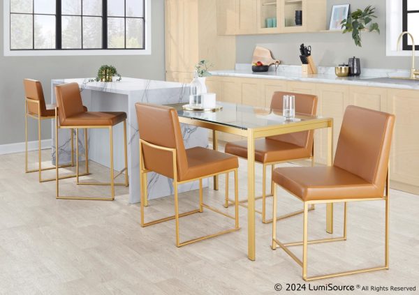 Fuji High Back Gold and Camel Contemporary Dining Chair Set of 2 1