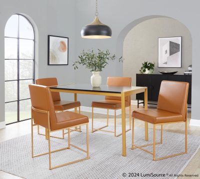 Fuji High Back Gold and Camel Contemporary Dining Chair (Set of 2)