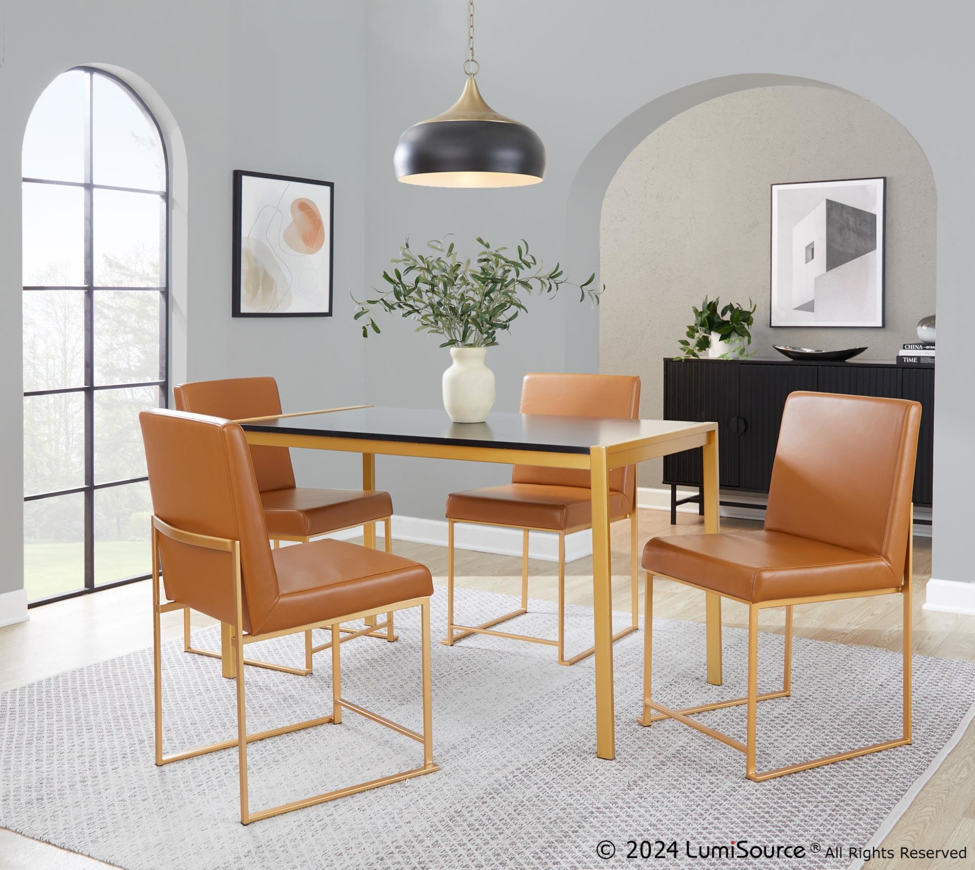 Fuji High Back Gold and Camel Contemporary Dining Chair (Set of 2) 1 Fuji High Back Gold and Camel Contemporary Dining Chair (Set of 2)