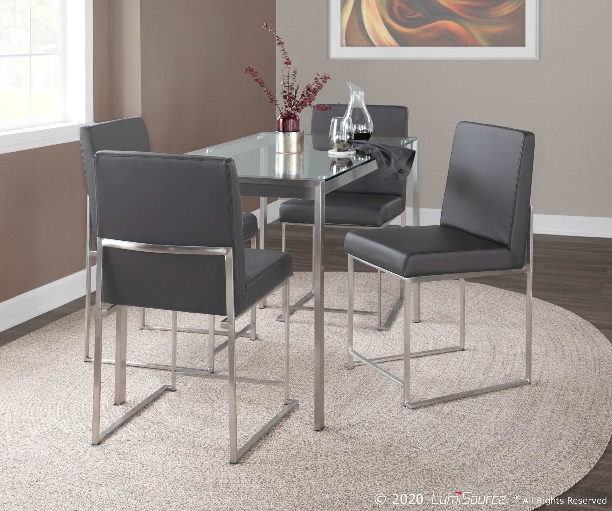 Fuji High Back Grey Contemporary Dining Chairs Stainless Steel (Set of 2) 2 Fuji High Back Grey Contemporary Dining Chairs Stainless Steel (Set of 2) - Image 2