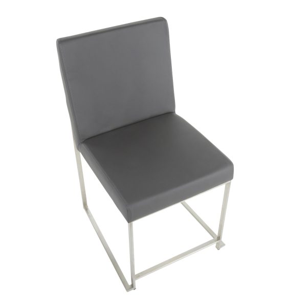 Fuji High Back Grey Contemporary Dining Chairs Stainless Steel Set of 2 13