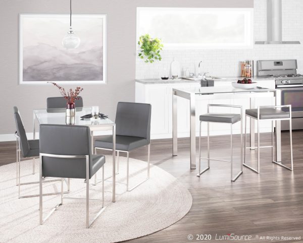 Fuji High Back Grey Contemporary Dining Chairs Stainless Steel Set of 2 2